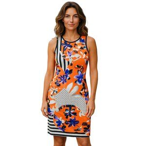 Clover Canyon Floral Stripe Orange Purple Black Pencil Dress Extra Small XS